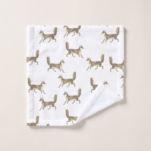 Moderne  Schattigee Beige Fox Pattern op Ivoor Bad Handdoek (Wasdoekje)