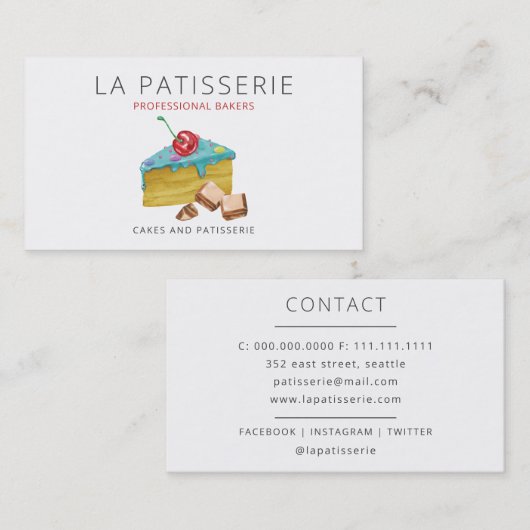 Moderne Schattigee Blue Cake Bakkerij Pastry Chef Visitekaartje (Voorkant / Achterkant)