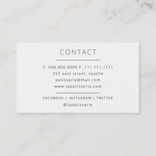 Moderne Schattigee Blue Cake Bakkerij Pastry Chef Visitekaartje (Achterkant)