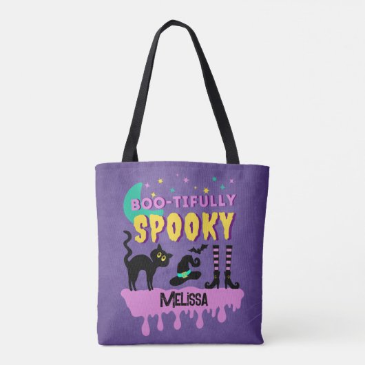 Moderne Schattigee Boo-tifully Spooky Canvas tas (Achterkant)