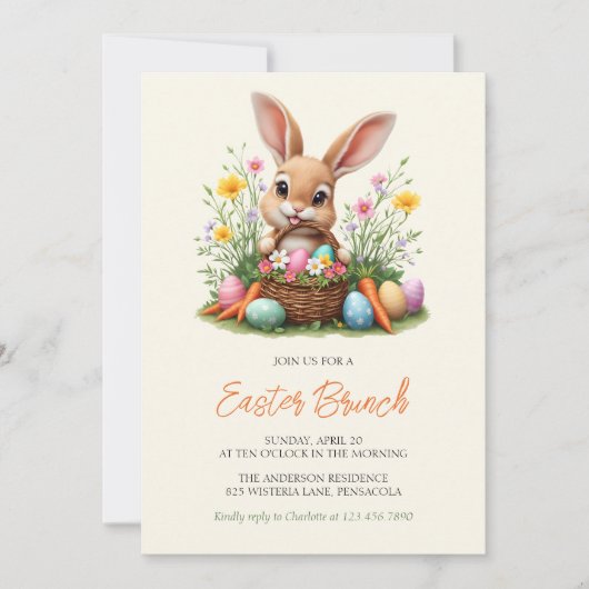 Moderne Schattigee Bunny Rabbit Paasbrunch Kaart (Voorkant)