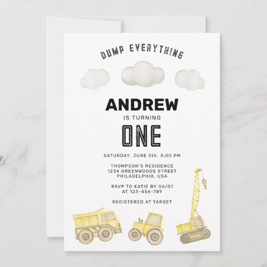 Moderne Schattigee constructie Eerste Verjaardag Kaart (Voorkant)