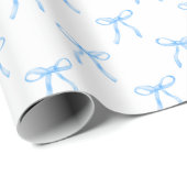 Moderne Schattigee Coquette Blue Bow Christmas Cadeaupapier (Rol Hoek)