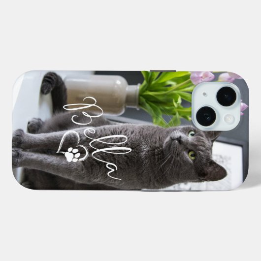 Moderne Schattigee Custom Pet Foto & Naam met Hear Case-Mate iPhone Case (Achterkant (horizontaal))