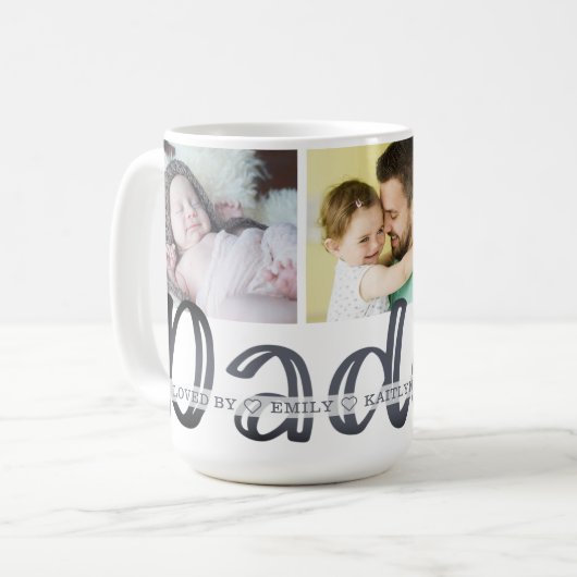 Moderne Schattigee DADDY 3-foto gepersonaliseerd Koffiemok (Voorkant links)