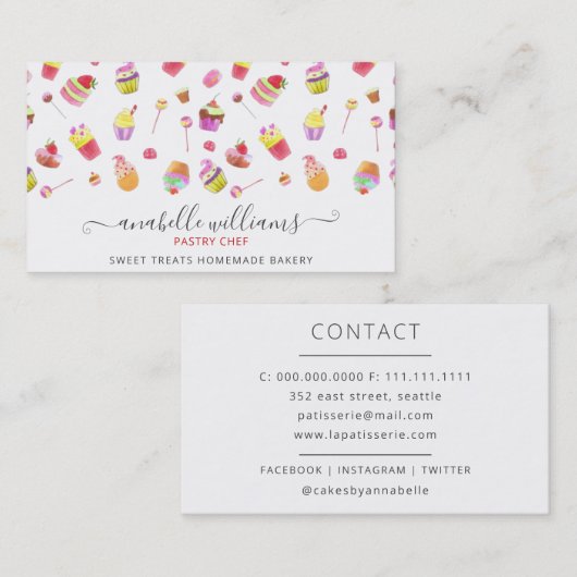 Moderne Schattigee desserts taarten bakkerij gebak Visitekaartje (Voorkant / Achterkant)