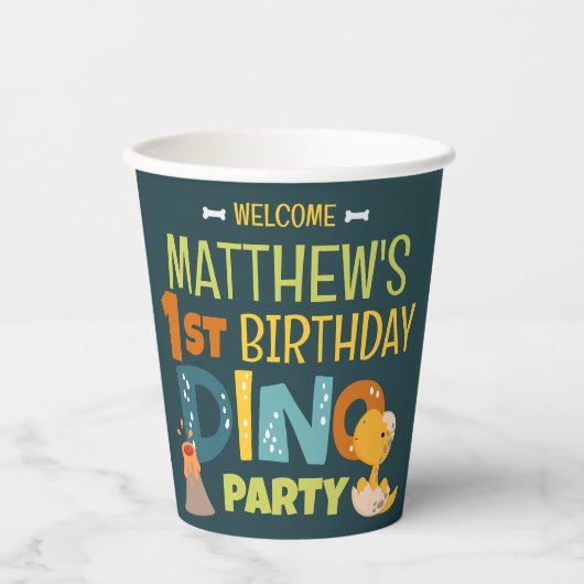 Moderne Schattigee Dino Dinosaur Kind is jarig Papieren Bekers (Voorkant)