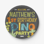 Moderne Schattigee Dino Dinosaur Kind is jarig Papieren Bordje (Voorkant)