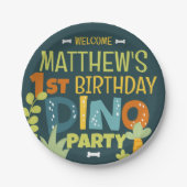 Moderne Schattigee Dino Dinosaur Kind is jarig Papieren Bordje (Voorkant)