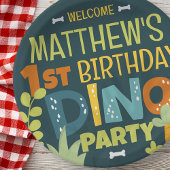 Moderne Schattigee Dino Dinosaur Kind is jarig Papieren Bordje