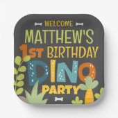 Moderne Schattigee Dino Dinosaur Kind is jarig Papieren Bordje (Voorkant)