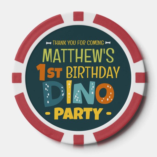 Moderne Schattigee Dino Dinosaur Kind Verjaardag D Poker Chips (Voorkant)