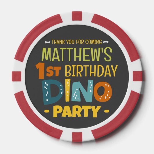 Moderne Schattigee Dino Dinosaur Kind Verjaardag D Poker Chips (Voorkant)