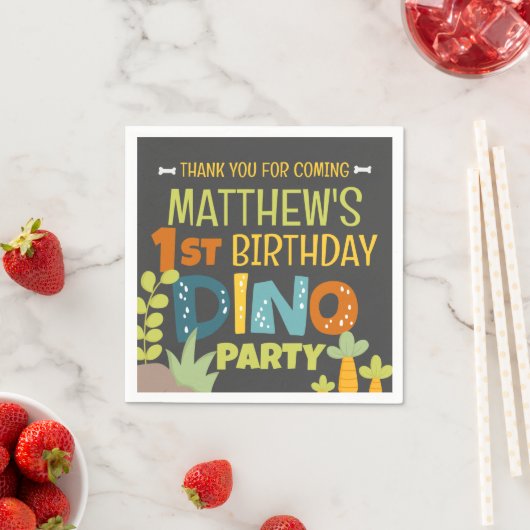 Moderne Schattigee Dino Dinosaur Kind Verjaardag D Servet (Insitu)