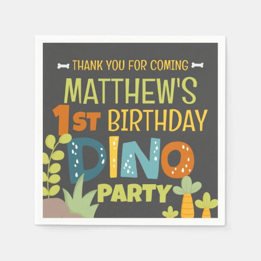Moderne Schattigee Dino Dinosaur Kind Verjaardag D Servet (Voorkant)