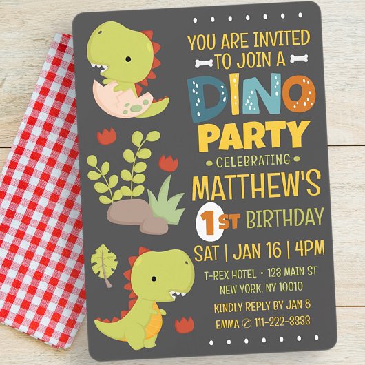 Moderne Schattigee Dino Dinosaur Kind's Verjaardag Kaart