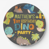 Moderne Schattigee Dino Dinosaur Kind's Verjaardag Papieren Bordje (Voorkant)