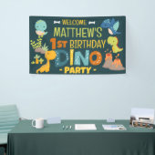 Moderne Schattigee Dino Dinosaur Kind's Verjaardag Spandoek (Beurs)