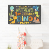 Moderne Schattigee Dino Dinosaur Kind's Verjaardag Spandoek (Insitu)