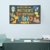 Moderne Schattigee Dino Dinosaur Kind's Verjaardag Spandoek (Beurs)