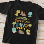 Moderne Schattigee Dino Dinosaur Kind's Verjaardag T-shirt<br><div class="desc">Samengesteld uit leuke sans serif handgeschreven typografie; Schattigee T-REX dinosaurussen op de achtergrond Dit is ontworpen door Select Party Supplies,  exclusief voor Zazzle. Beschikbaar hier: http://www.zazzle.com/store/selectpartysupplies</div>