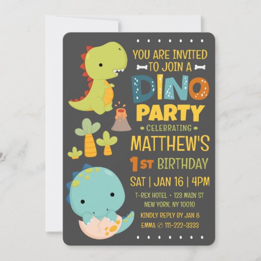 Moderne Schattigee Dinosaurus Dino Kind's Verjaard Kaart (Voorkant)