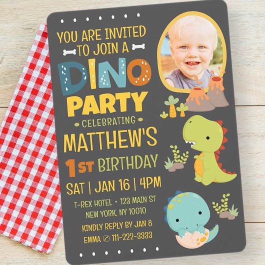 Moderne Schattigee Dinosaurus Dino Kind's Verjaard Kaart