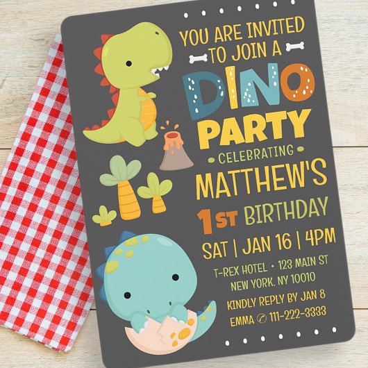 Moderne Schattigee Dinosaurus Dino Kind's Verjaard Kaart