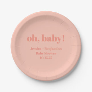Moderne Schattigee Dusty Peach Baby shower Aangepa Papieren Bordje