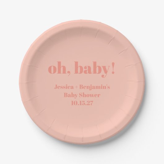 Moderne Schattigee Dusty Peach Baby shower Aangepa Papieren Bordje (Voorkant)