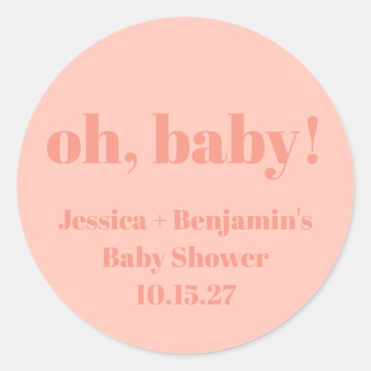 Moderne Schattigee Dusty Peach Baby shower Aangepa Ronde Sticker (Voorkant)
