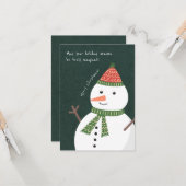 Moderne Schattigee Eenvoudige Xmas Sneeuwman Vakan Kaart (Voorkant / Achterkant in situ)