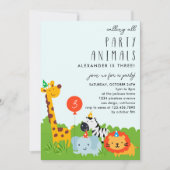 Moderne Schattigee feestdieren Safari Kids Verjaar Kaart (Voorkant)