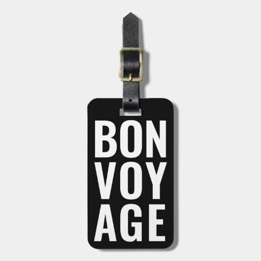Moderne Schattigee Funny Bold bon voyage Zwart-wit Bagagelabel (Voorkant verticaal)