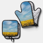 Moderne Schattigee gele zonnebloemen Ovenwant & Pannenlap Set (Voorkant / Achterkant)