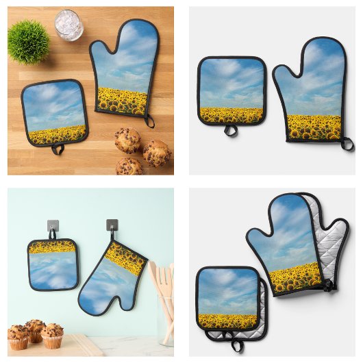 Moderne Schattigee gele zonnebloemen Ovenwant & Pannenlap Set