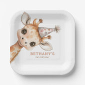 Moderne Schattigee Giraffe Naam 2e Verjaardagsfees Papieren Bordje (Voorkant)