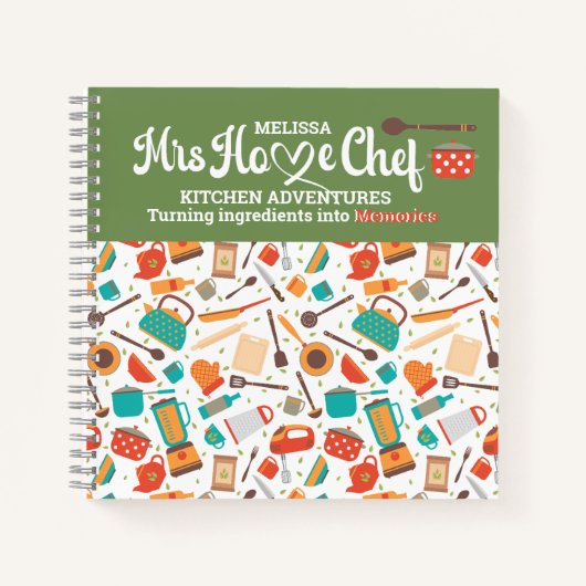 Moderne Schattigee groene keukengereedschap kookge Notitieboek (Voorkant)