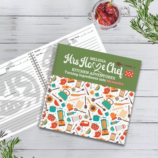 Moderne Schattigee groene keukengereedschap kookge Notitieboek