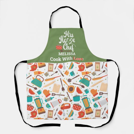 Moderne Schattigee groene keukengereedschap kookge Schort (Voorkant)