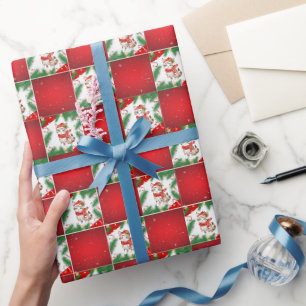 Moderne Schattigee kat Santa Xmas Holly checker Pa Cadeaupapier