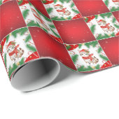 Moderne Schattigee kat Santa Xmas Holly checker Pa Cadeaupapier (Rol Hoek)