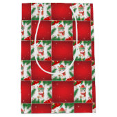 Moderne Schattigee kat Santa Xmas Holly checker Pa Medium Cadeauzakje (Voorkant)