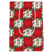 Moderne Schattigee kat Santa Xmas Holly checker Pa Medium Cadeauzakje (Achterkant)