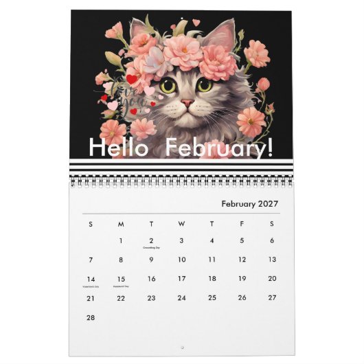 Moderne Schattigee Kattenbloem Dagelijks Maandelij Kalender (Feb 2027)