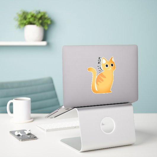 Moderne Schattigee kattenmoeder | Mooie Oranje Tab Sticker (Laptop op bureau)