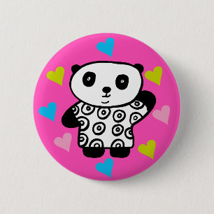 Moderne Schattigee Kawaii Panda Beer Roze Liefdesh Ronde Button 5,7 Cm
