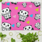 Moderne Schattigee Kawaii Panda roze harten Theedoek (Gevouwen)