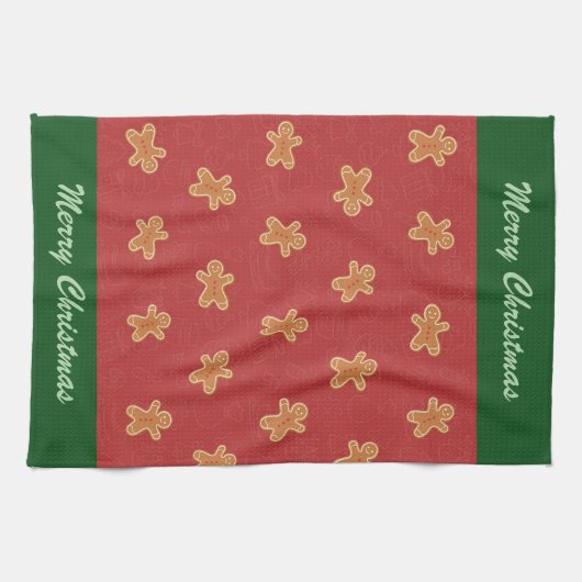 Moderne Schattigee Kerst Gingerbread Man Pattern Theedoek (Horizontaal)