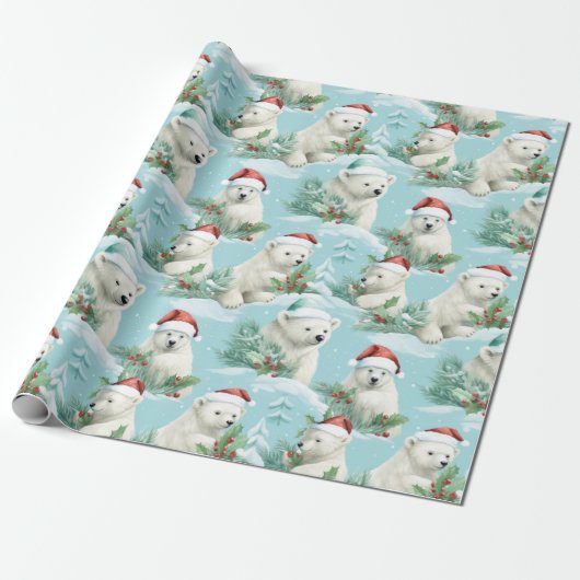 Moderne Schattigee kerst teddybeer Cadeaupapier (Uitgerold)